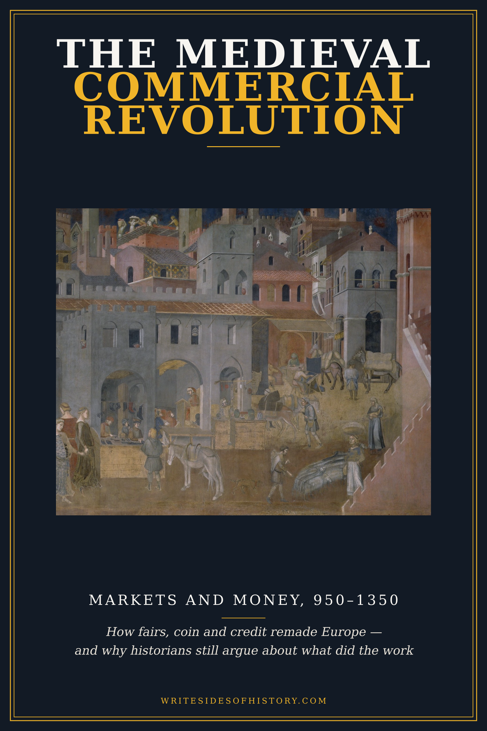 The cover of The Medieval Commercial Revolution, c. 950–1350: How Markets, Money and Institutions Remade Europe