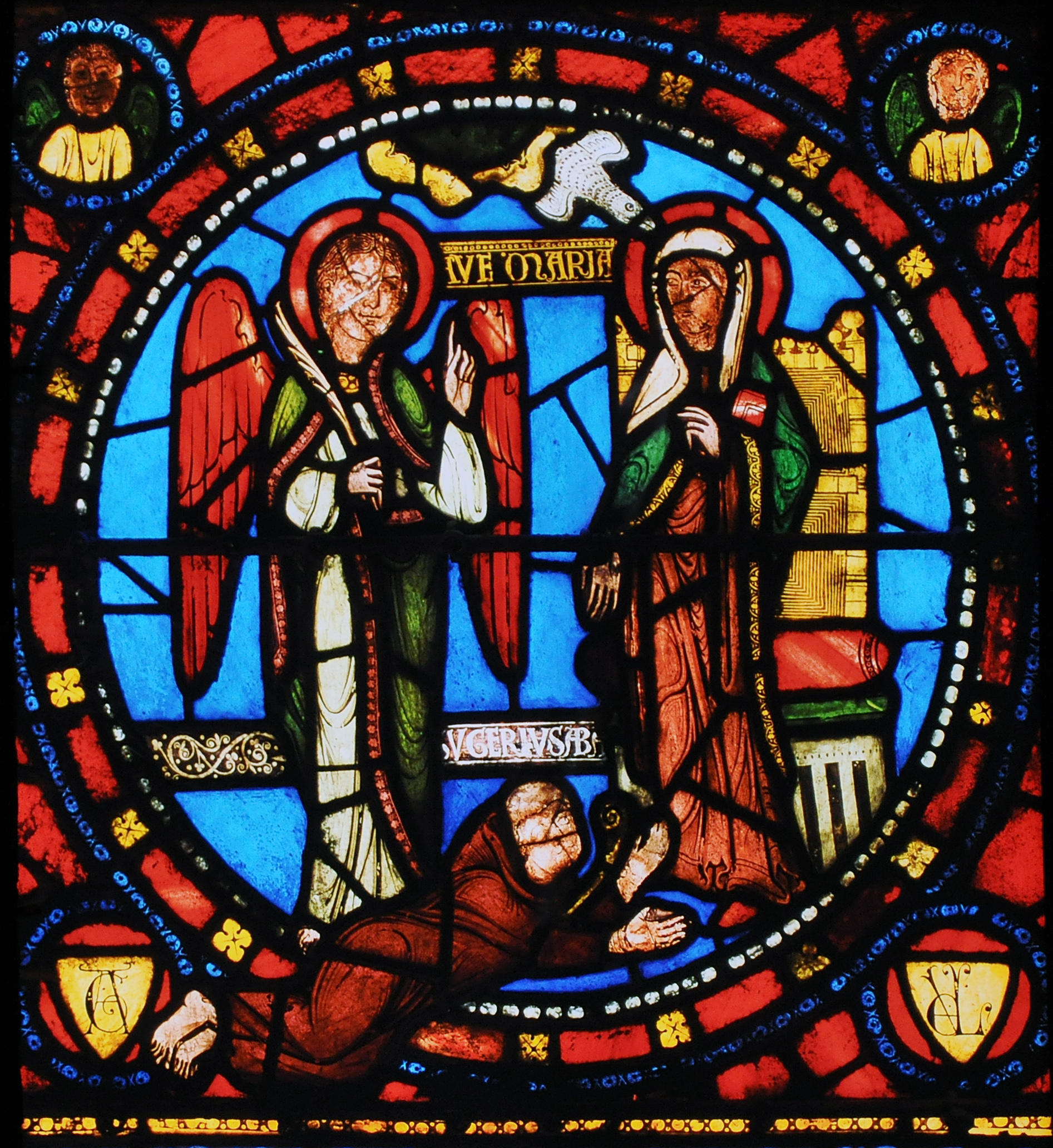 Abbot Suger at the feet of the Virgin, Annunciation panel, Saint-Denis, c. 1140–1144